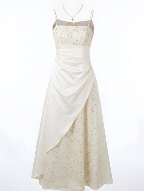 City Triangles Ivory Beaded A-Line Prom/Wedding Dress with Draped Satin Overlay